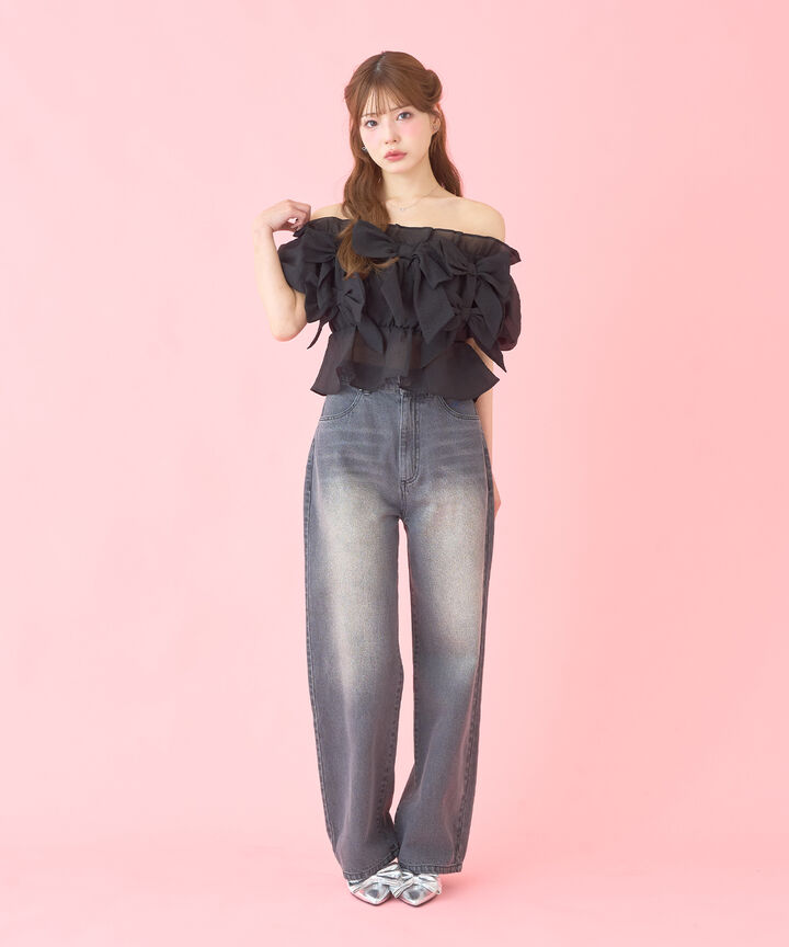 Ribbon Whip Blouse,Black, medium image number 4