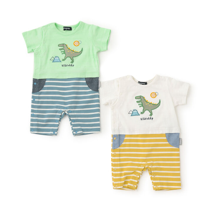 Dinosaur Appliqué Short-Sleeve Coverall,Yellow green, medium image number 3