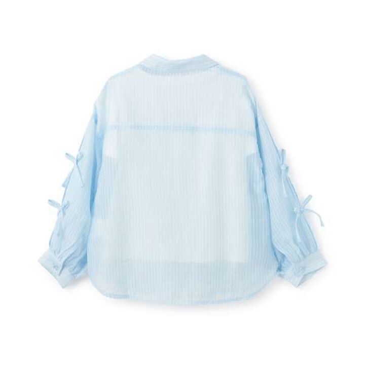 Sleeve Ribbon Shirt & Shoulder Opening Short Sleeve T-Shirt Set,Light green, medium image number 15