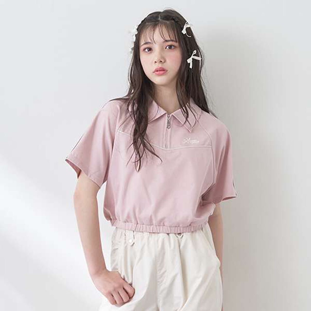 Lame Piping Half-Zip T-Shirt,Navy, large image number 5