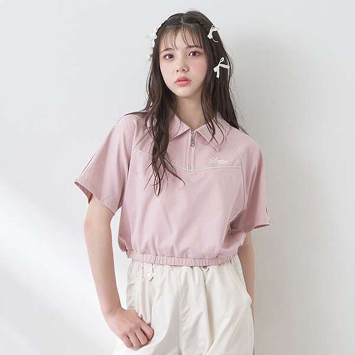 Lame Piping Half-Zip T-Shirt,Navy, medium image number 5