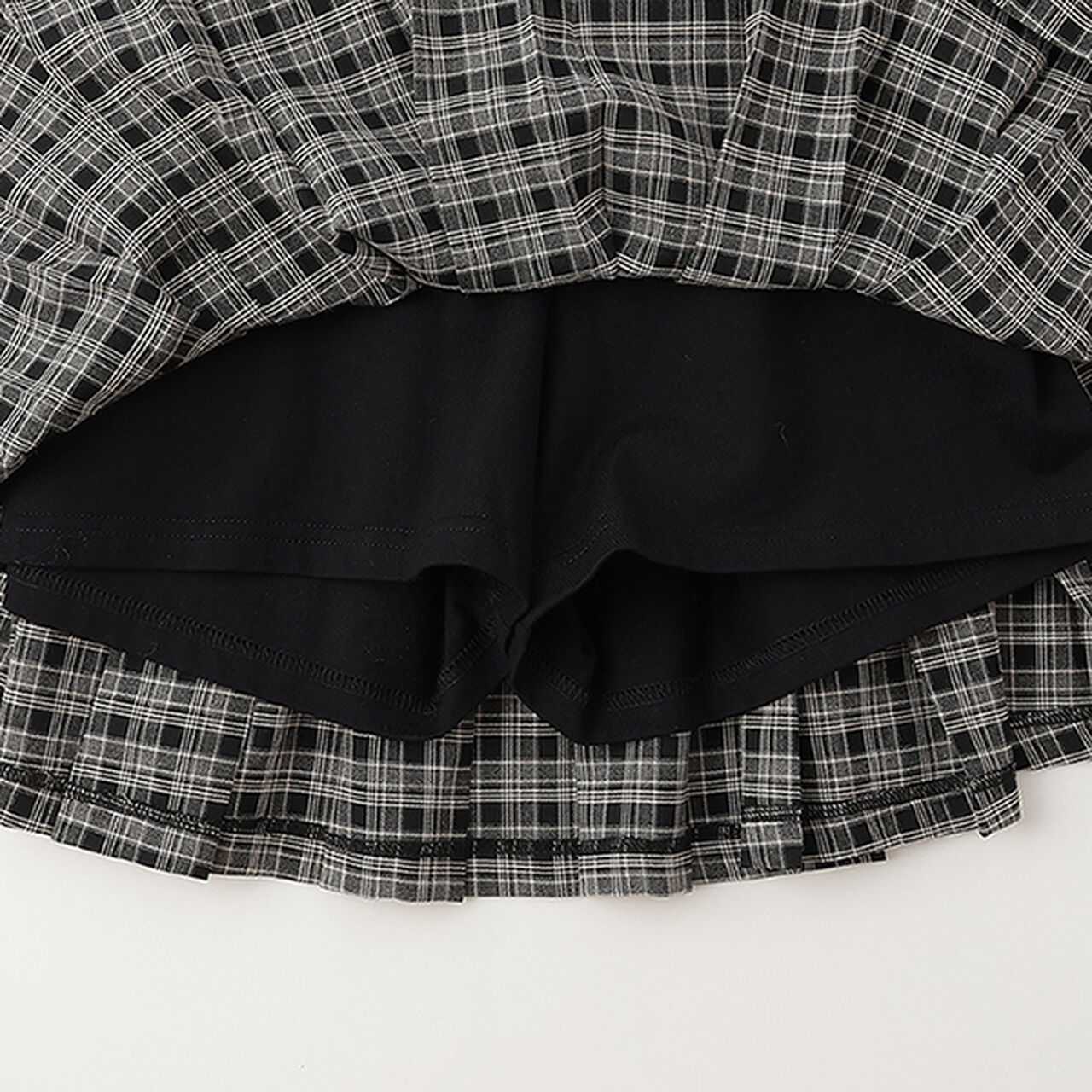 Checkered Box Pleated Skirt-Pants & Tulle Skirt Set,Black, large image number 17