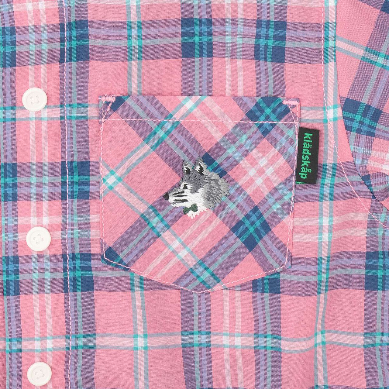 Wolf Embroidery Checkered Long-Sleeve Shirt,Yellow, large image number 3