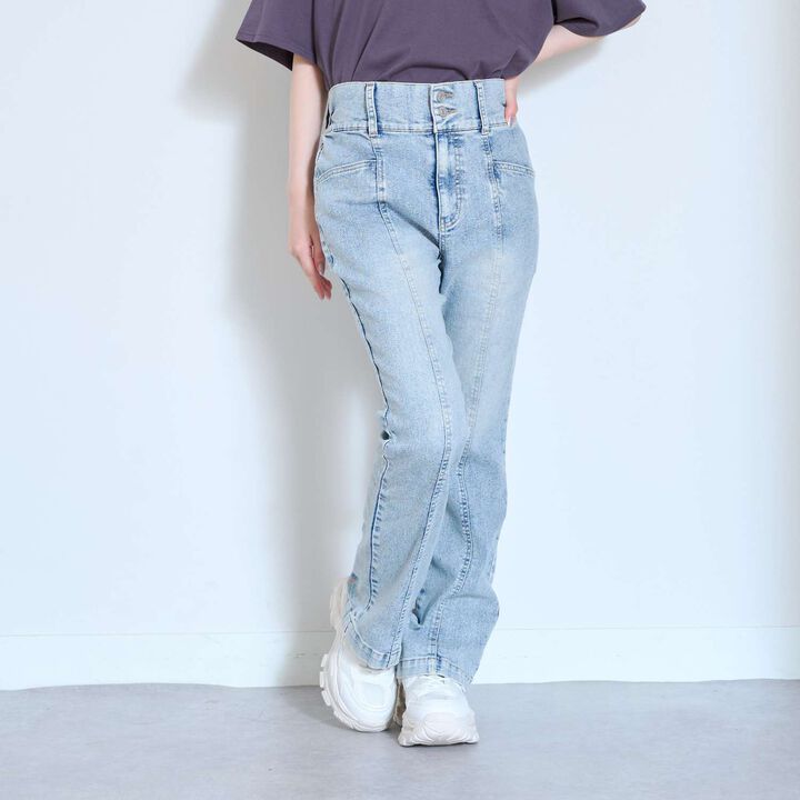 [Stretch] Stylish Flare Denim Pants,Sax blue, medium image number 5