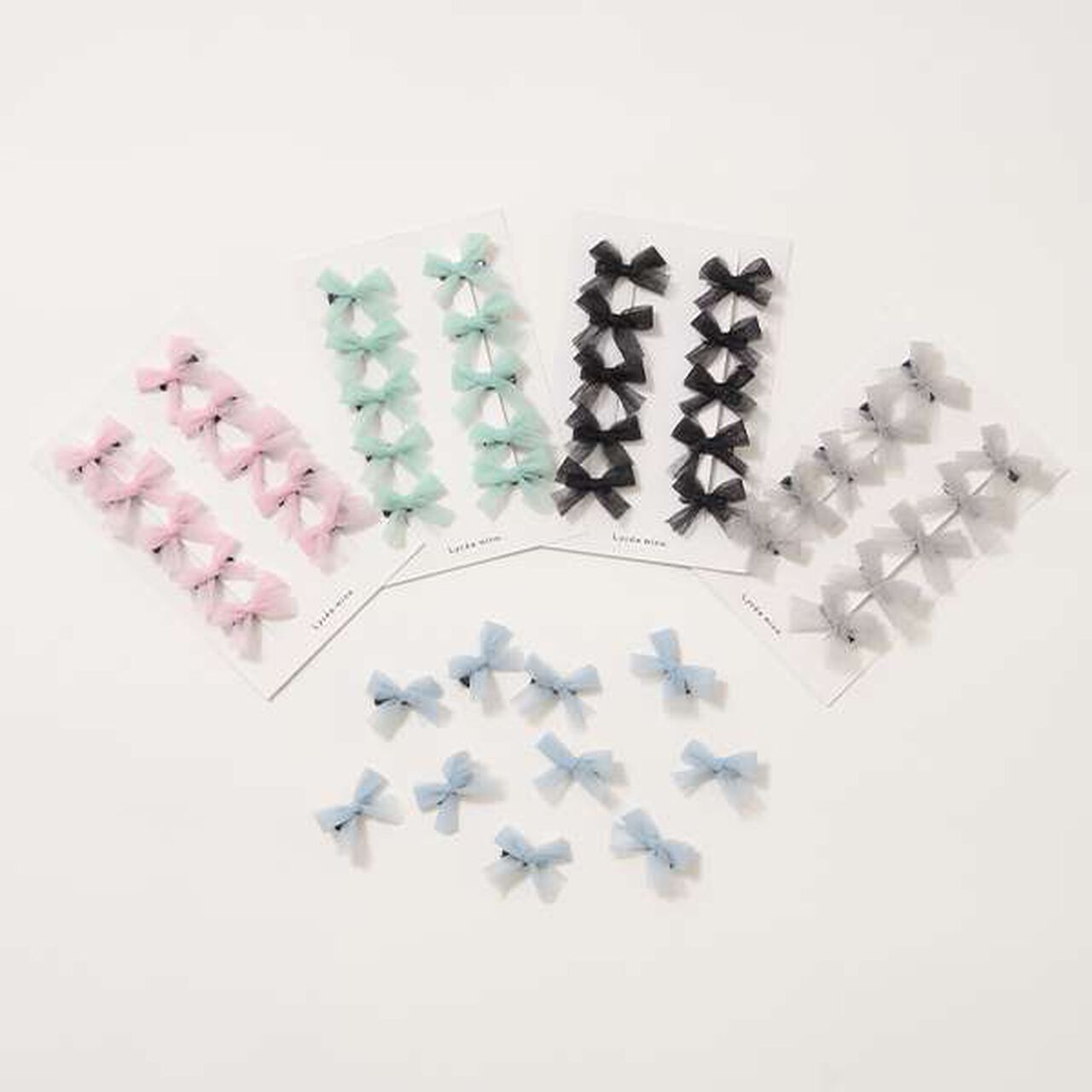 Tulle Ribbon Mini Hair Clips 10-Piece Set,Gray, large image number 1