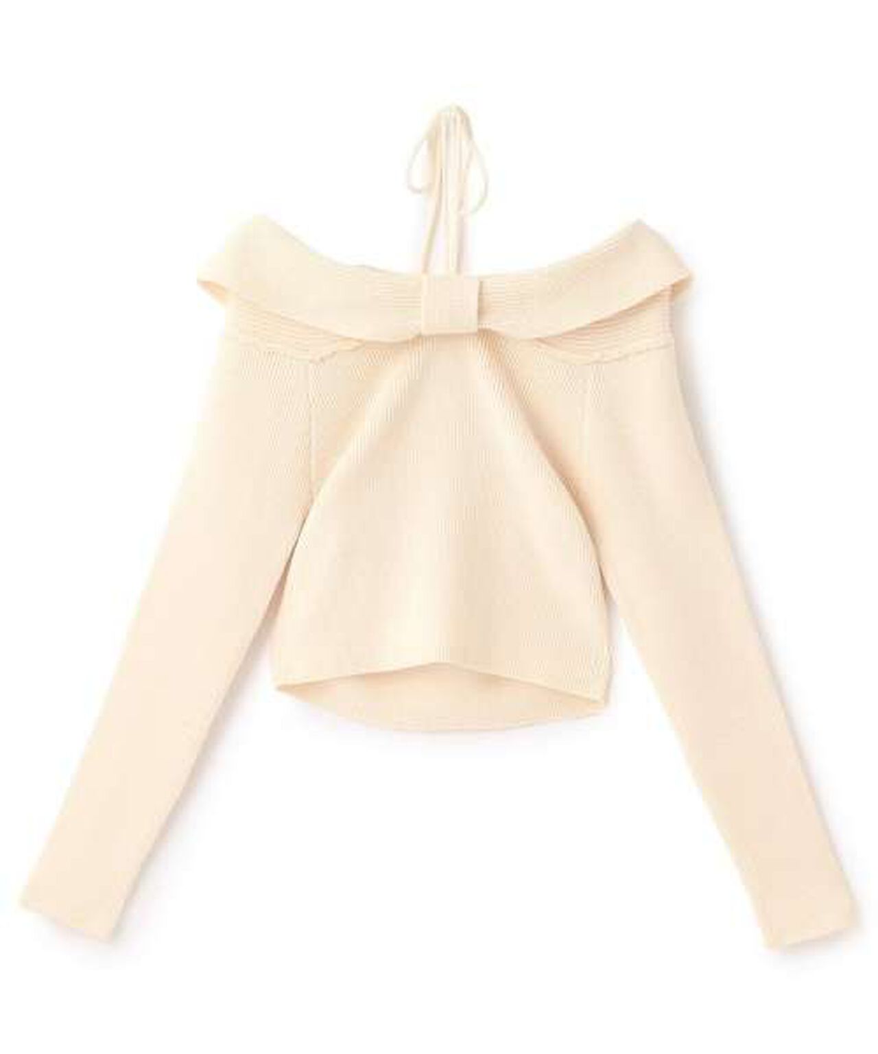 Ribbon Off-Shoulder Knit Pullover [Korean Fashion],Red, large image number 3