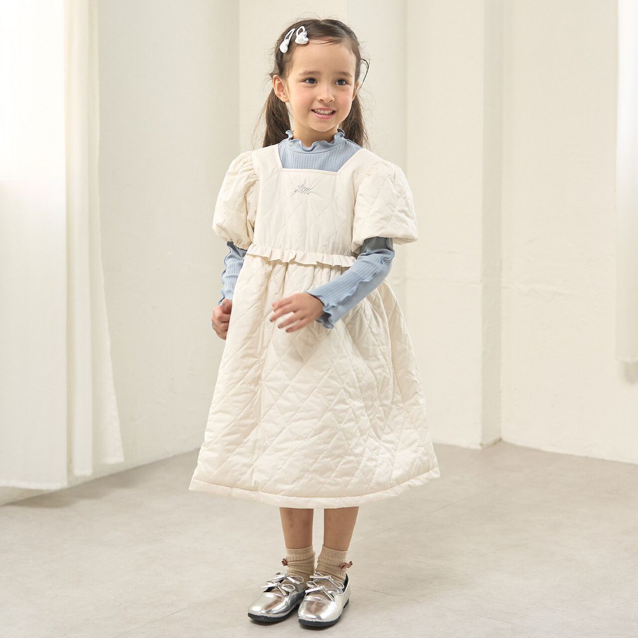 Quilted Puff One-Piece Dress,Ivory, large image number 0