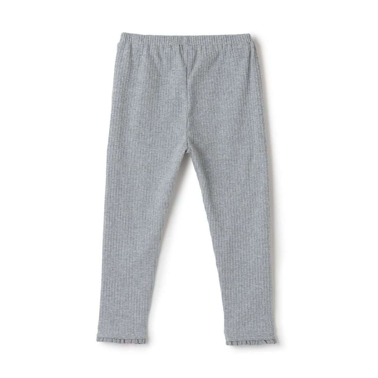 Lace Hem Frill 3/4 Leggings,Top gray, large image number 3