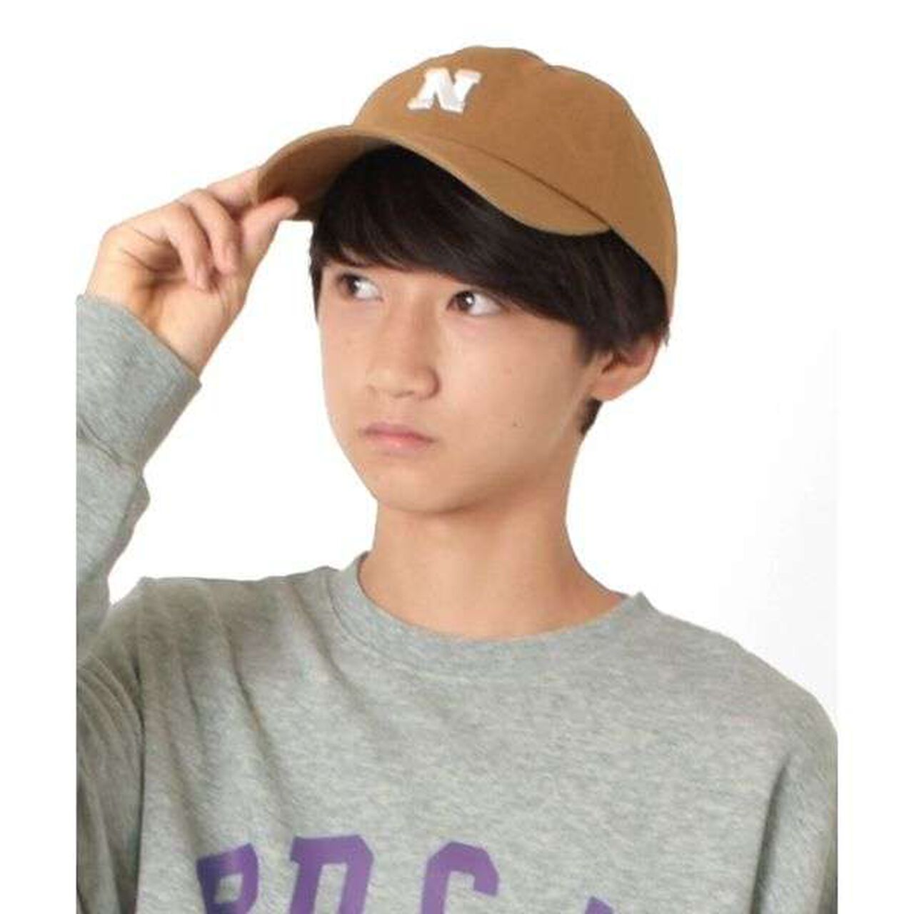 Twill Embroidered Curved Visor Cap,Beige, large image number 0