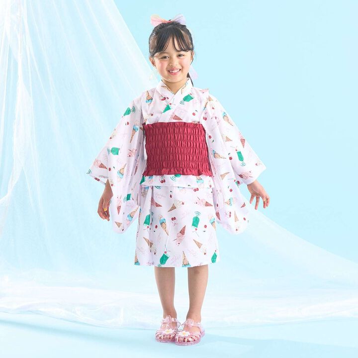 [Easy Wear♪] Cool Touch 4-Way Separate Yukata with Obi Belt (Kawaii) [Kids Girls],Dark red, medium image number 24