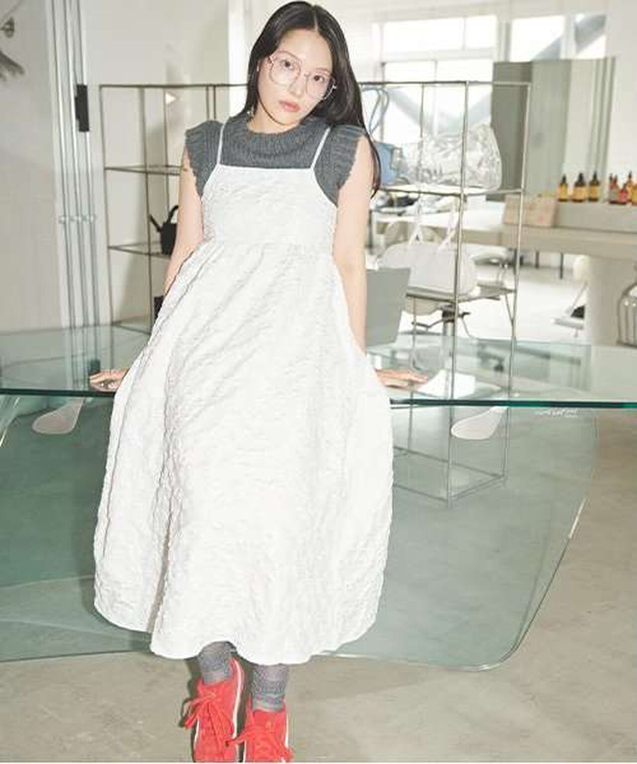 Flower Jacquard Camisole One-Piece Dress,Black, large image number 20