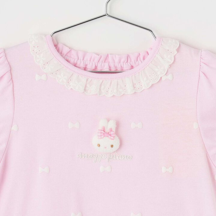 Short Sleeve T-Shirt with Rabbit Mascot and Ribbon Pattern,Off white, medium image number 2
