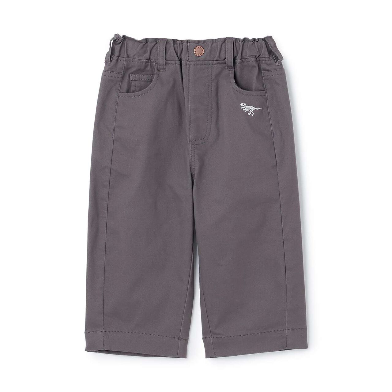Dinosaur Embroidery Long-Length Wide Straight Pants,Charcoal gray, large image number 2