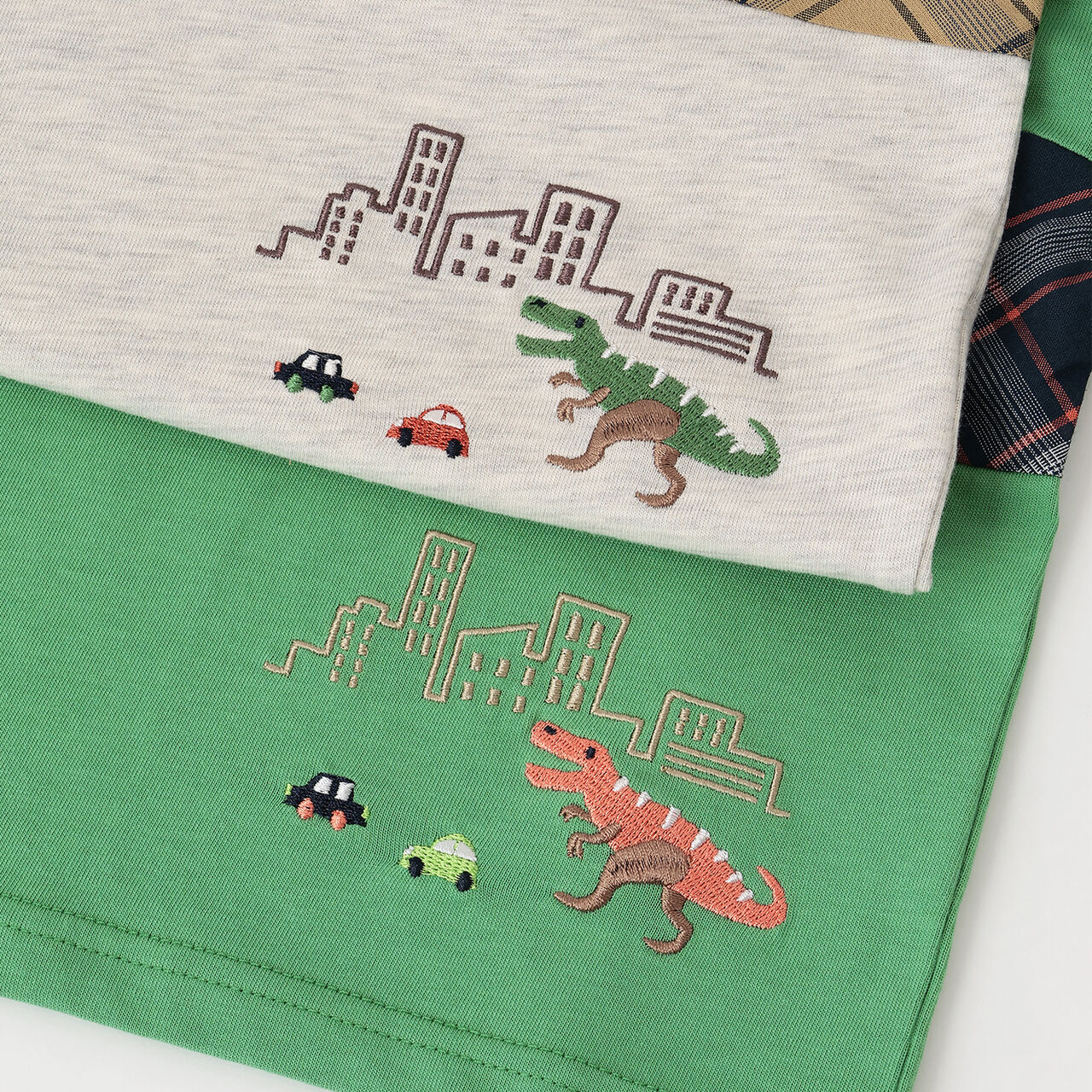 Dinosaur and City Checkered Long-Sleeve T-Shirt,Smoke white, large image number 6