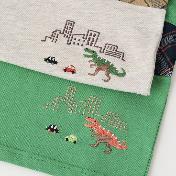 Dinosaur and City Checkered Long-Sleeve T-Shirt,Smoke white, medium image number 6