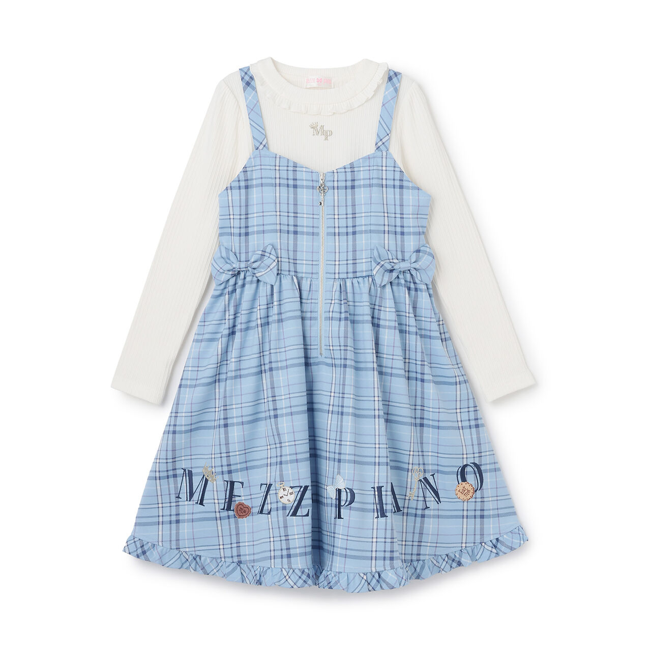 Logo Embroidered Camisole Dress & Long-Sleeve T-Shirt Set,Blue, large image number 4