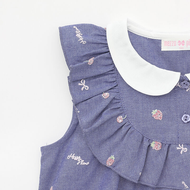 Little Fruit Off-Shoulder Dungaree,Navy, medium image number 3