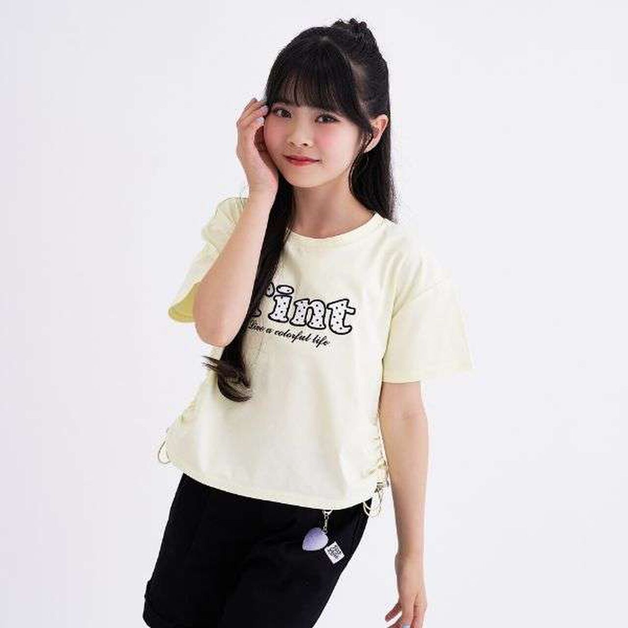 [Cool Touch] Side Drawstring Appliqu&eacute; Short-Sleeve T-Shirt,Off white, large image number 3