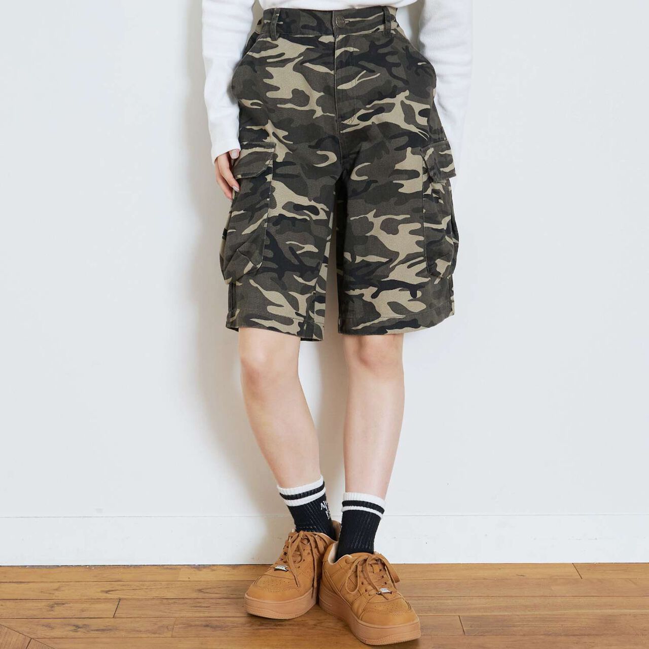 [LTXC] Camouflage Half Cargo Pants,Khaki, large image number 0