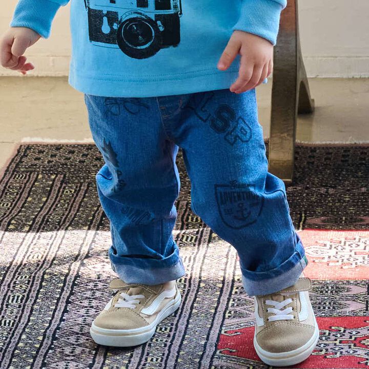 Multi Print Long-Length Straight Pants,Sax blue, medium image number 0