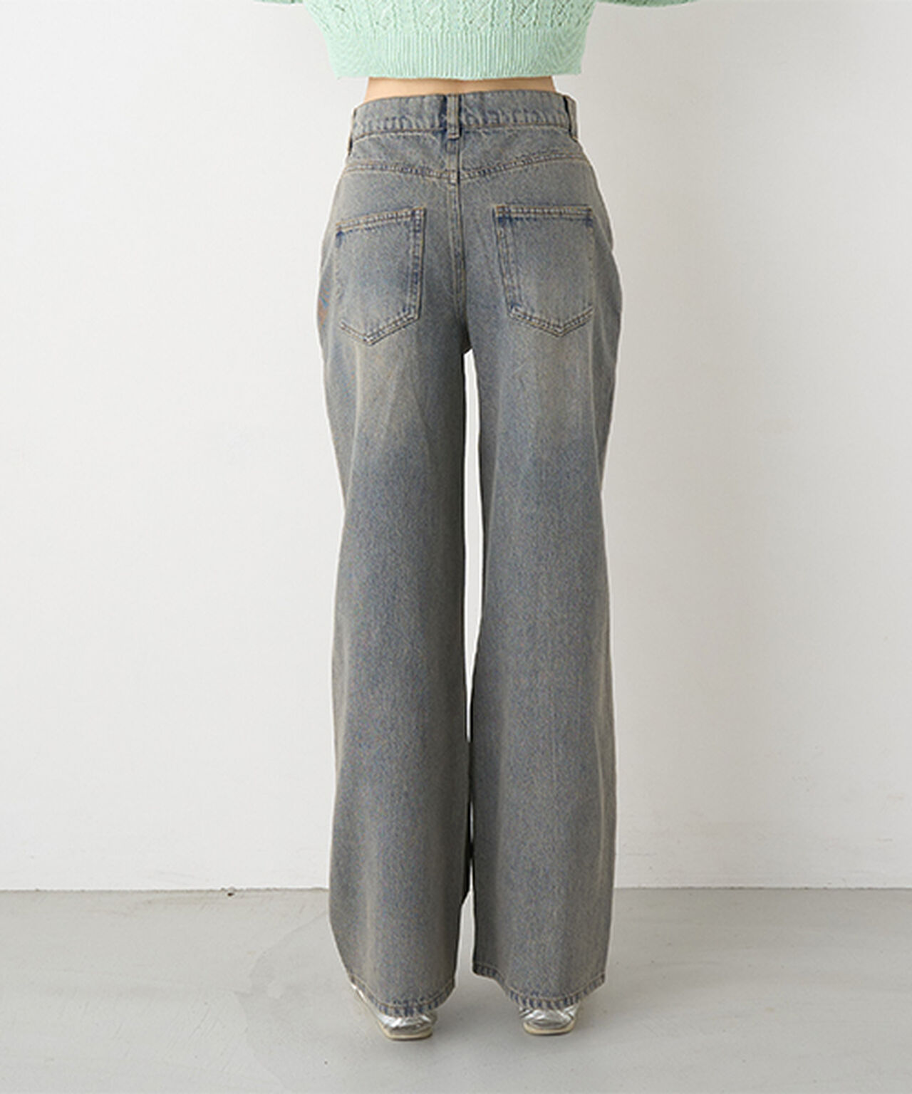 Wrap Denim Wide Pants,Navy, large image number 19