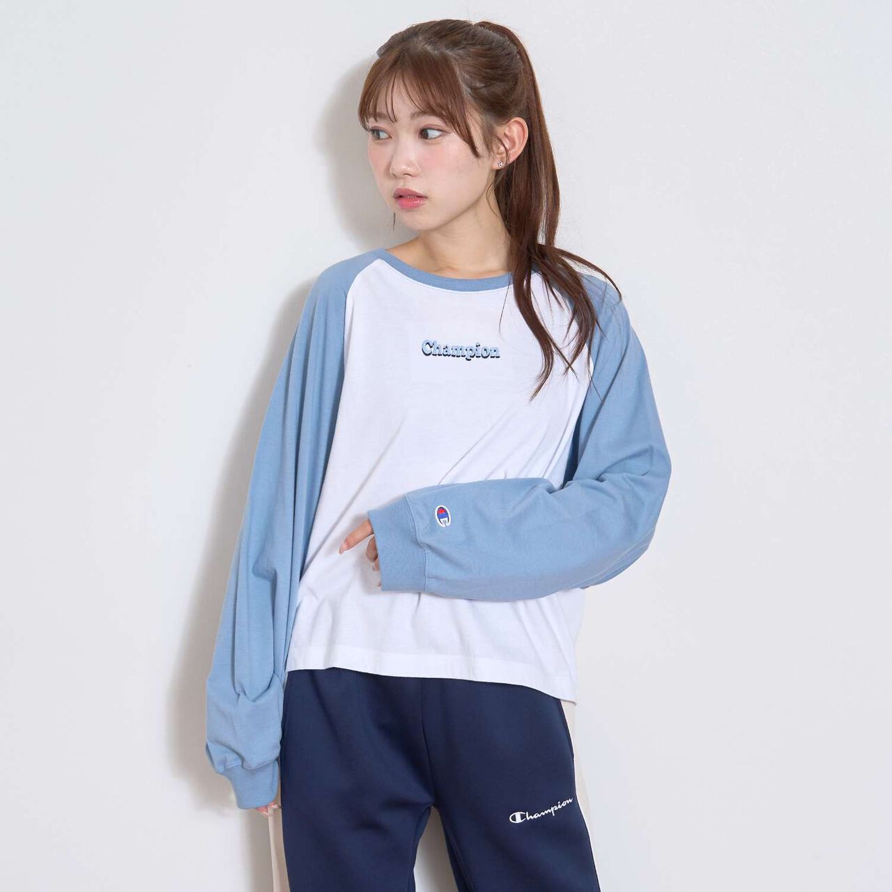 [Champion] 100% Cotton Raglan Long Sleeve T-Shirt,Green, large image number 4