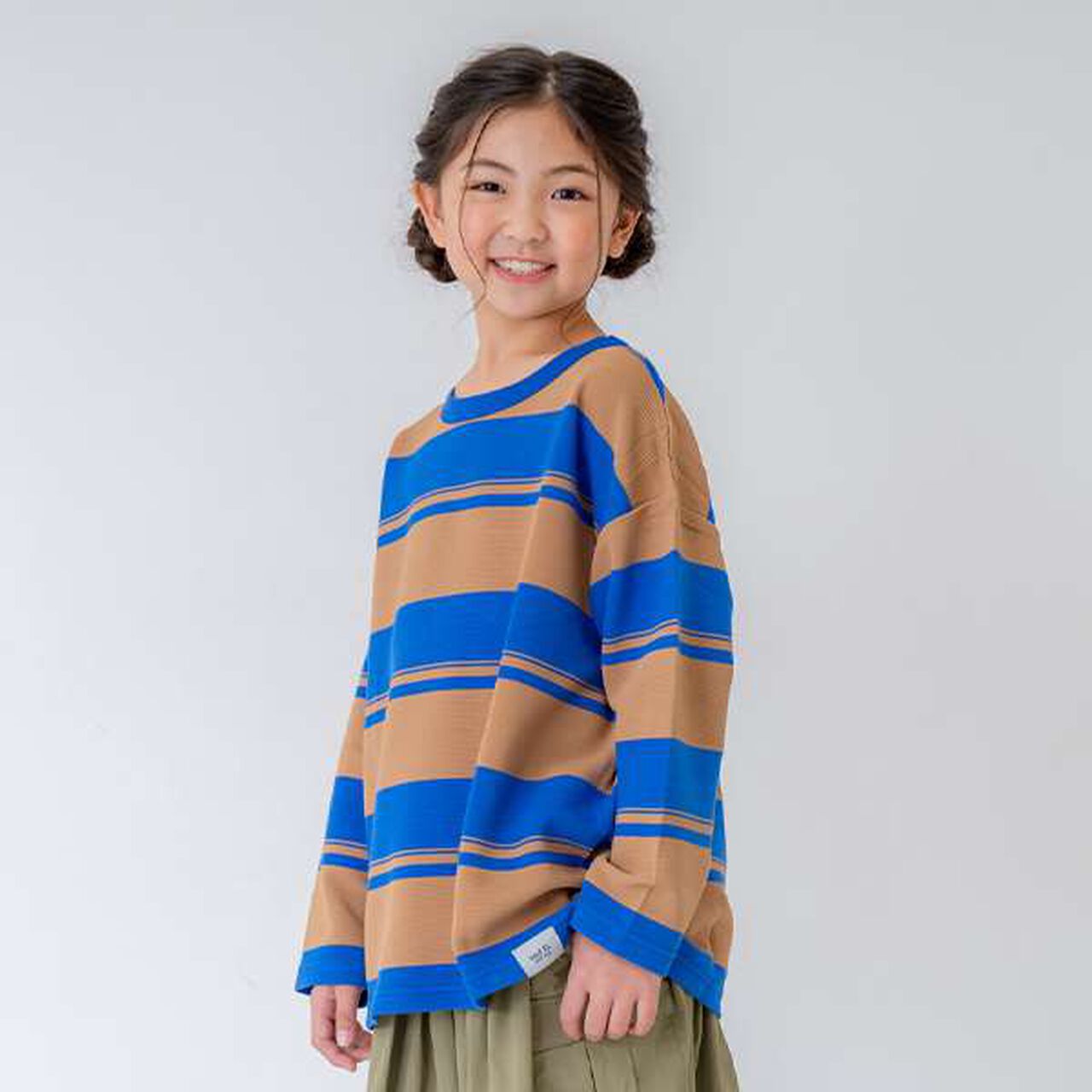 [Matching with Dad Outfit] Kids Stripe Pattern Big Long Sleeve T-Shirt,Green, large image number 20
