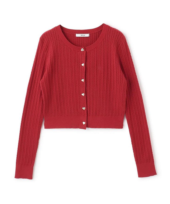 Heart Button Cable Cardigan,Gray, medium image number 3