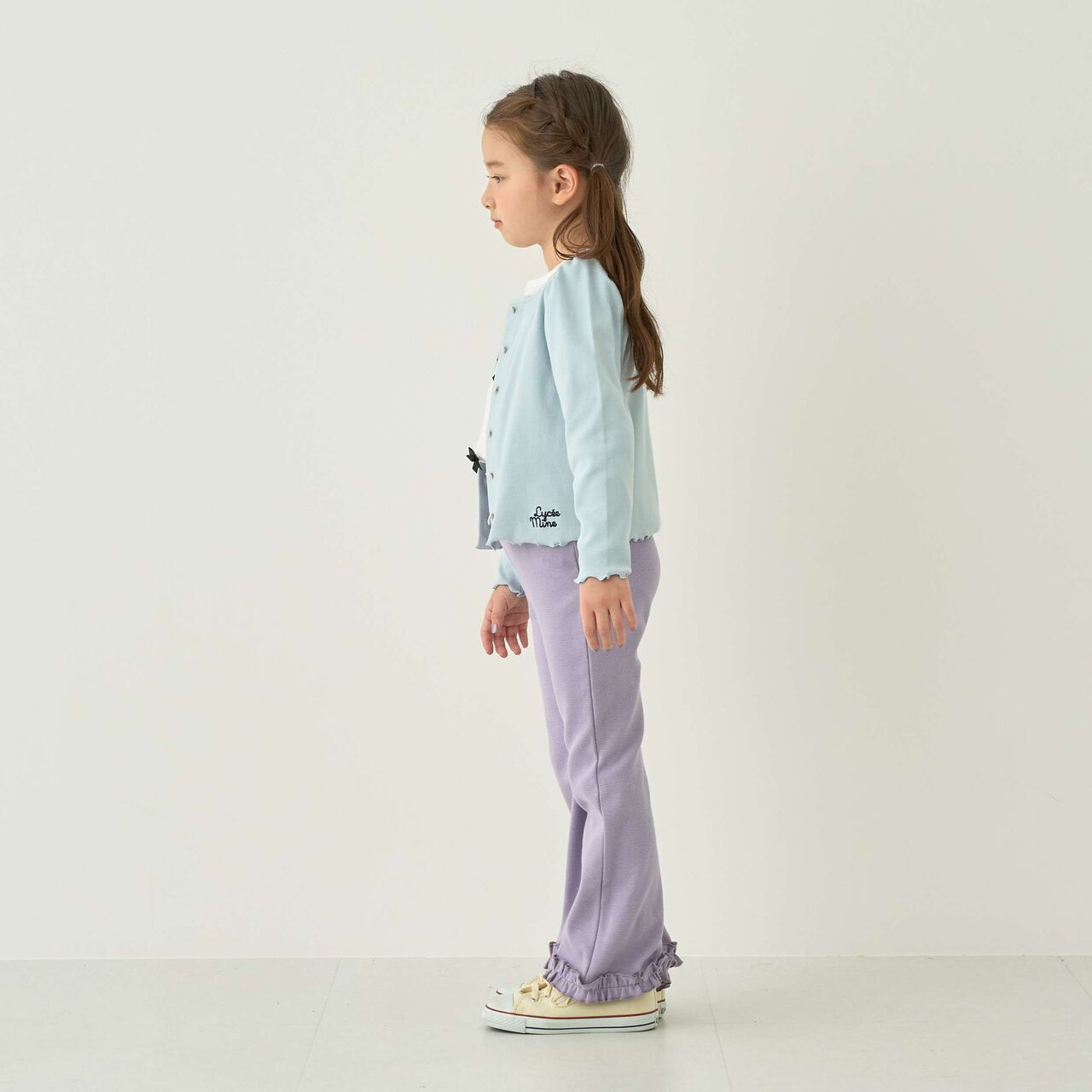 [Mini Length] Heart Button Ribbed Cardigan for Girls [Kids] [Children's Clothing],Blue gray, large image number 1