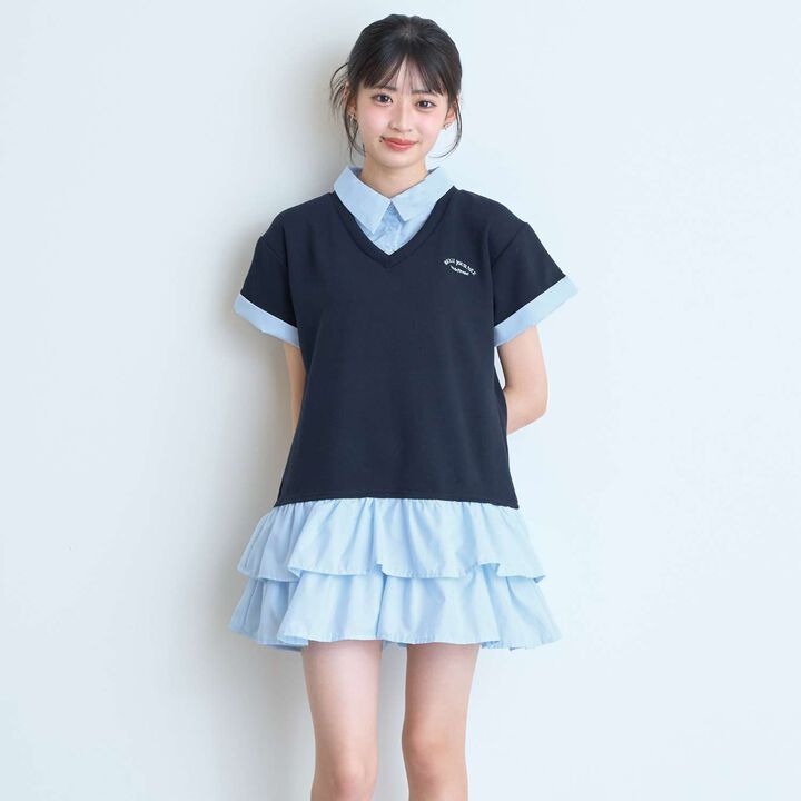 Short-Sleeve Faux Layered Tunic Dress,, medium