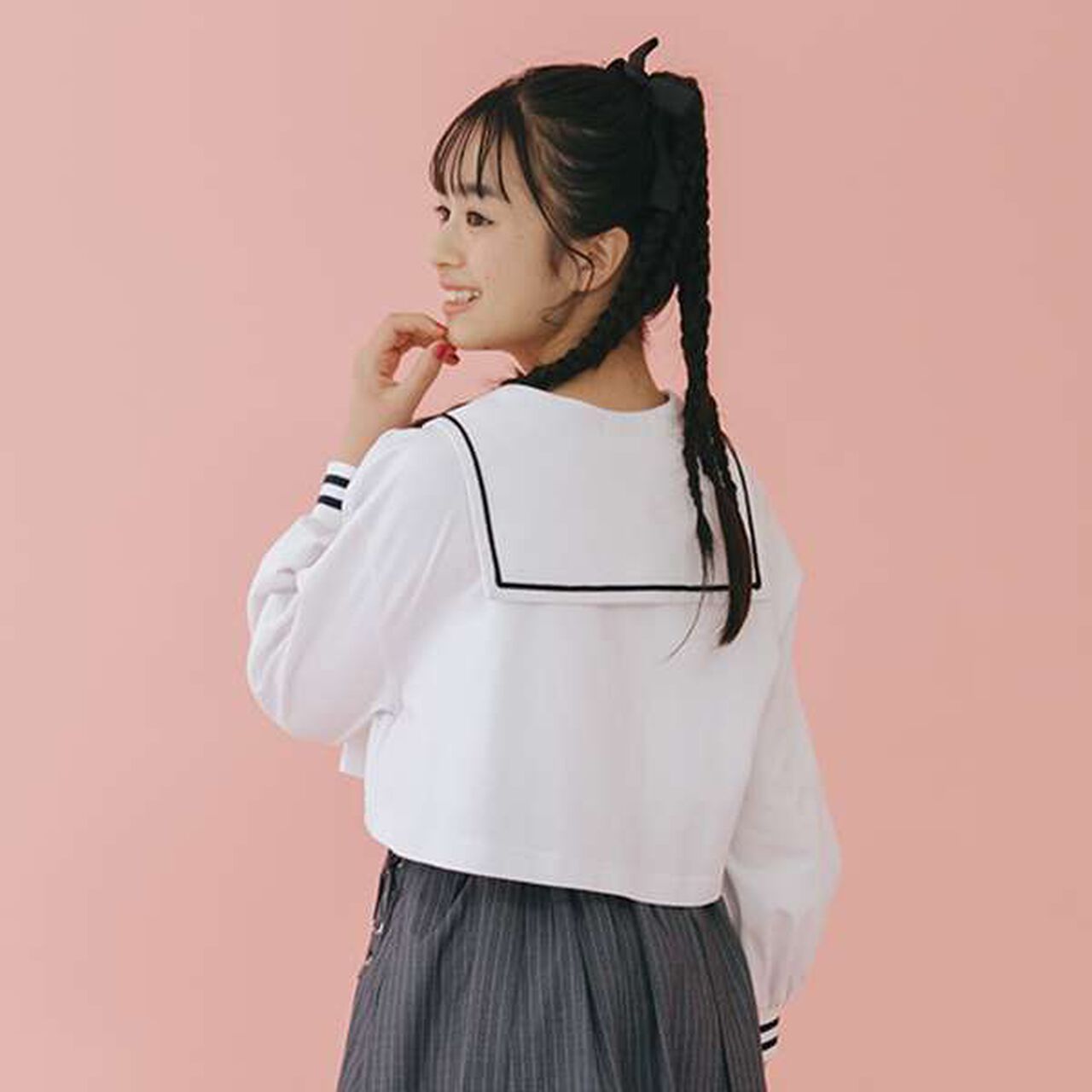 Short-Length Sailor Long-Sleeve Shirt & Tank Top Set,Sax blue, large image number 18