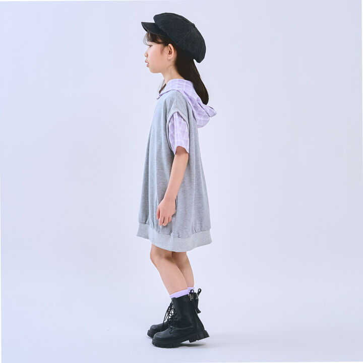 Layered Shirt Hoodie One-Piece Dress,Smoke white, medium image number 1