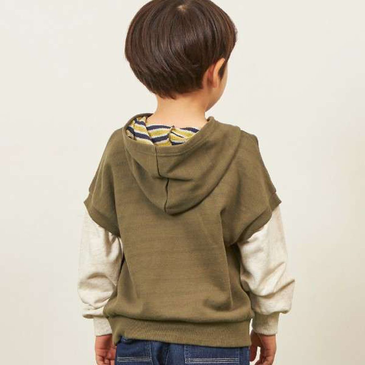 KP Boy Layered Style Hoodie Sweatshirt [110-160],Khaki, large image number 4