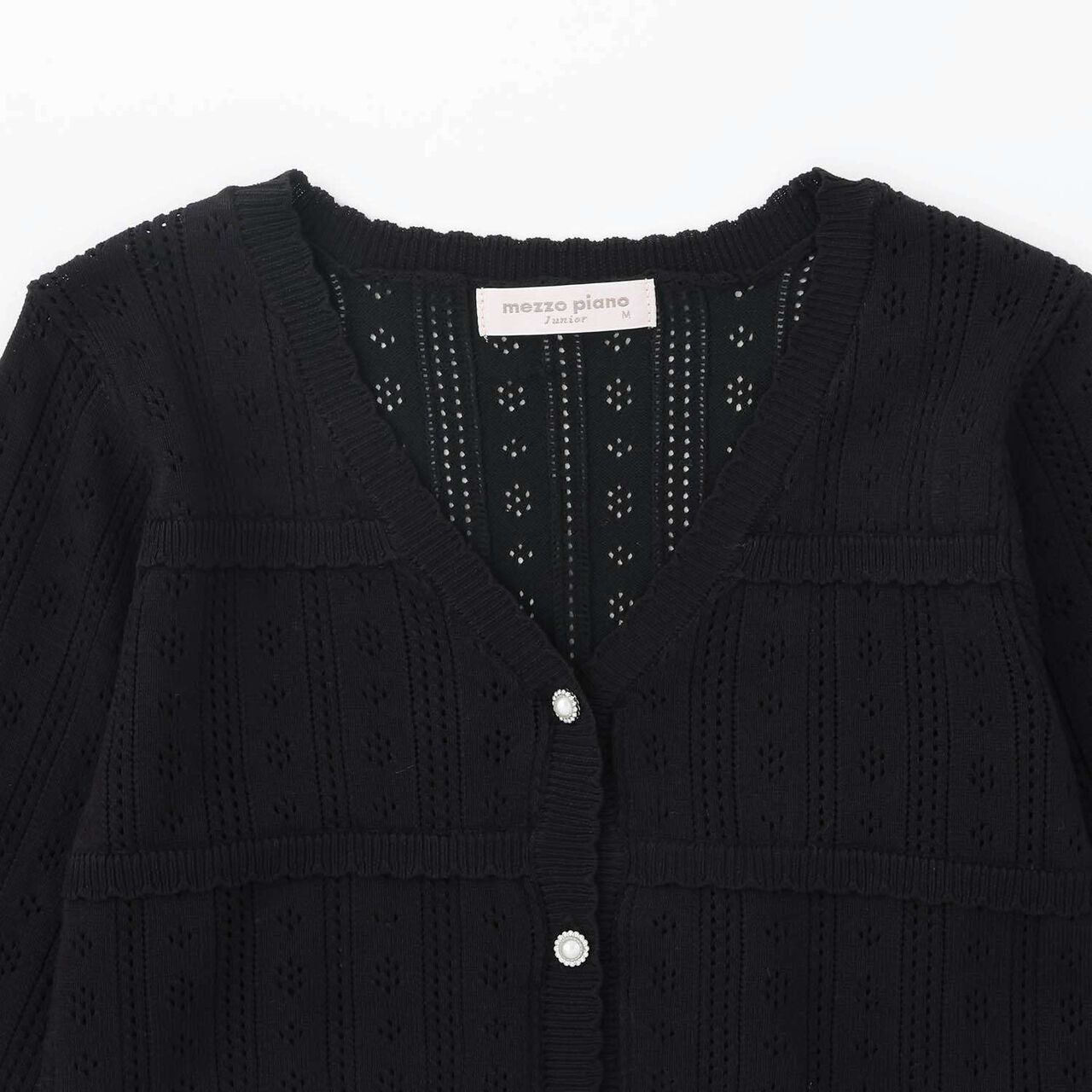 Lace Pattern Rhinestone Button Cardigan♪,Black, large image number 2