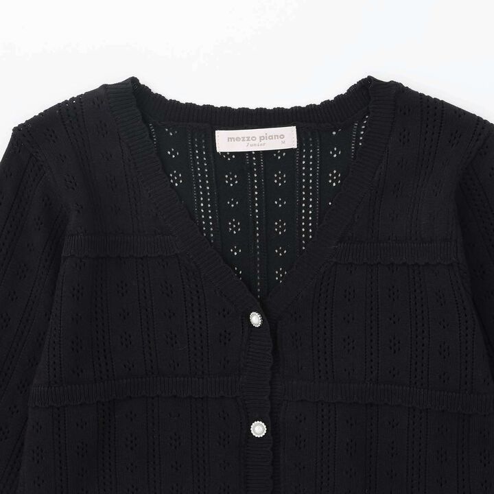 Lace Pattern Rhinestone Button Cardigan♪,Black, medium image number 2