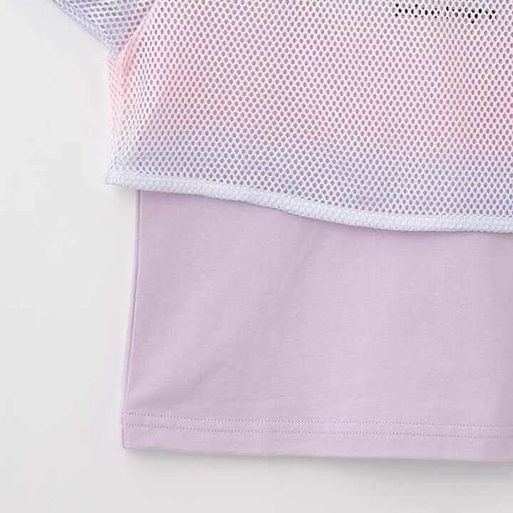 Gradient Mesh & Shoulder Cut Long Sleeve T-Shirt Set,Lilac, medium image number 7