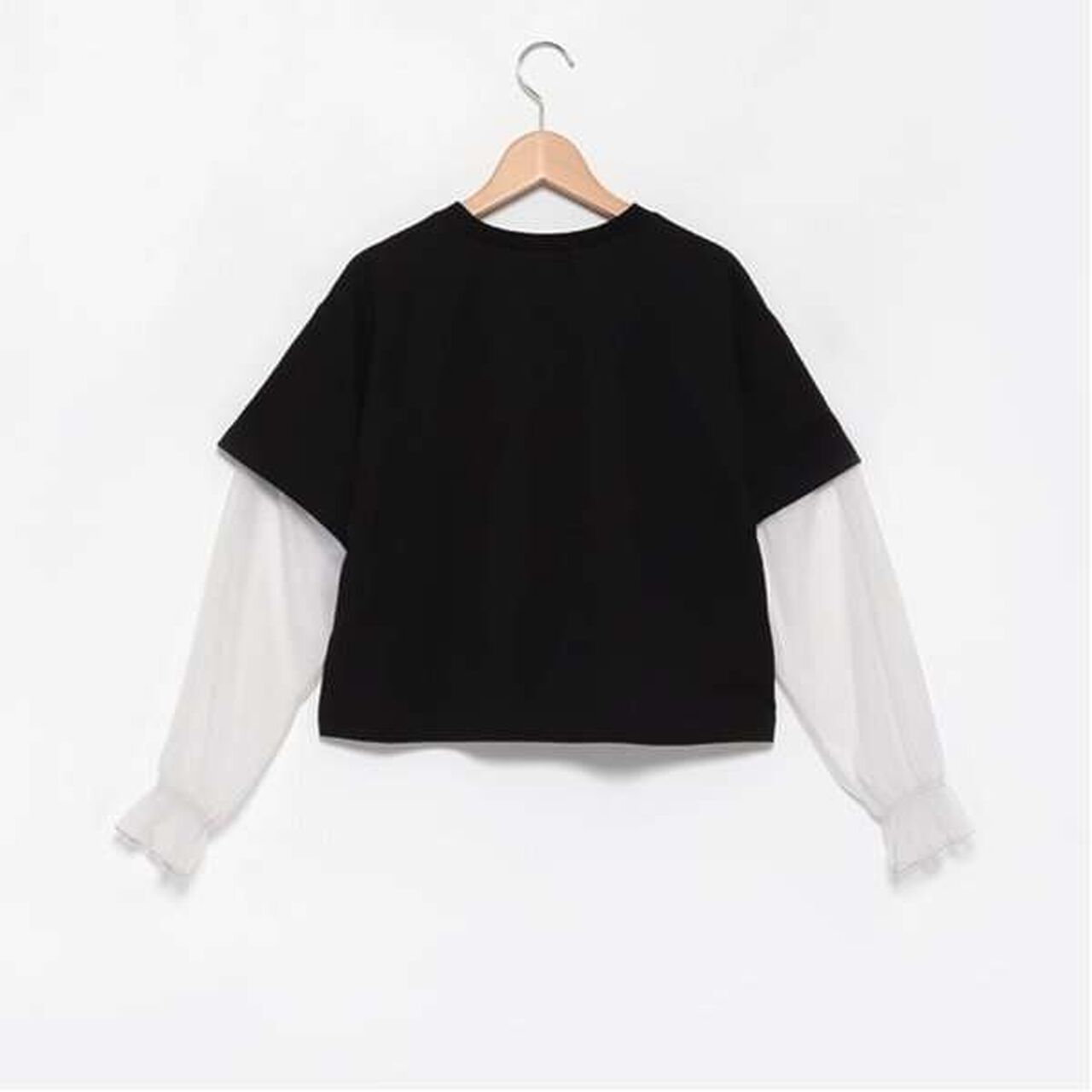 Tulle Layered Sleeve T-Shirt,Light pink, large image number 11