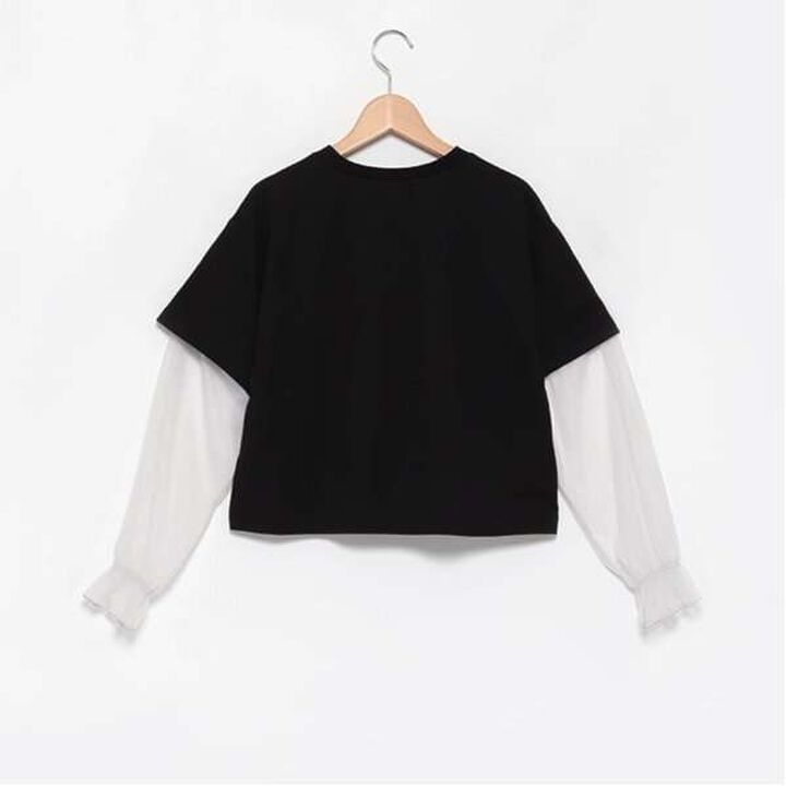 Tulle Layered Sleeve T-Shirt,Light pink, medium image number 11