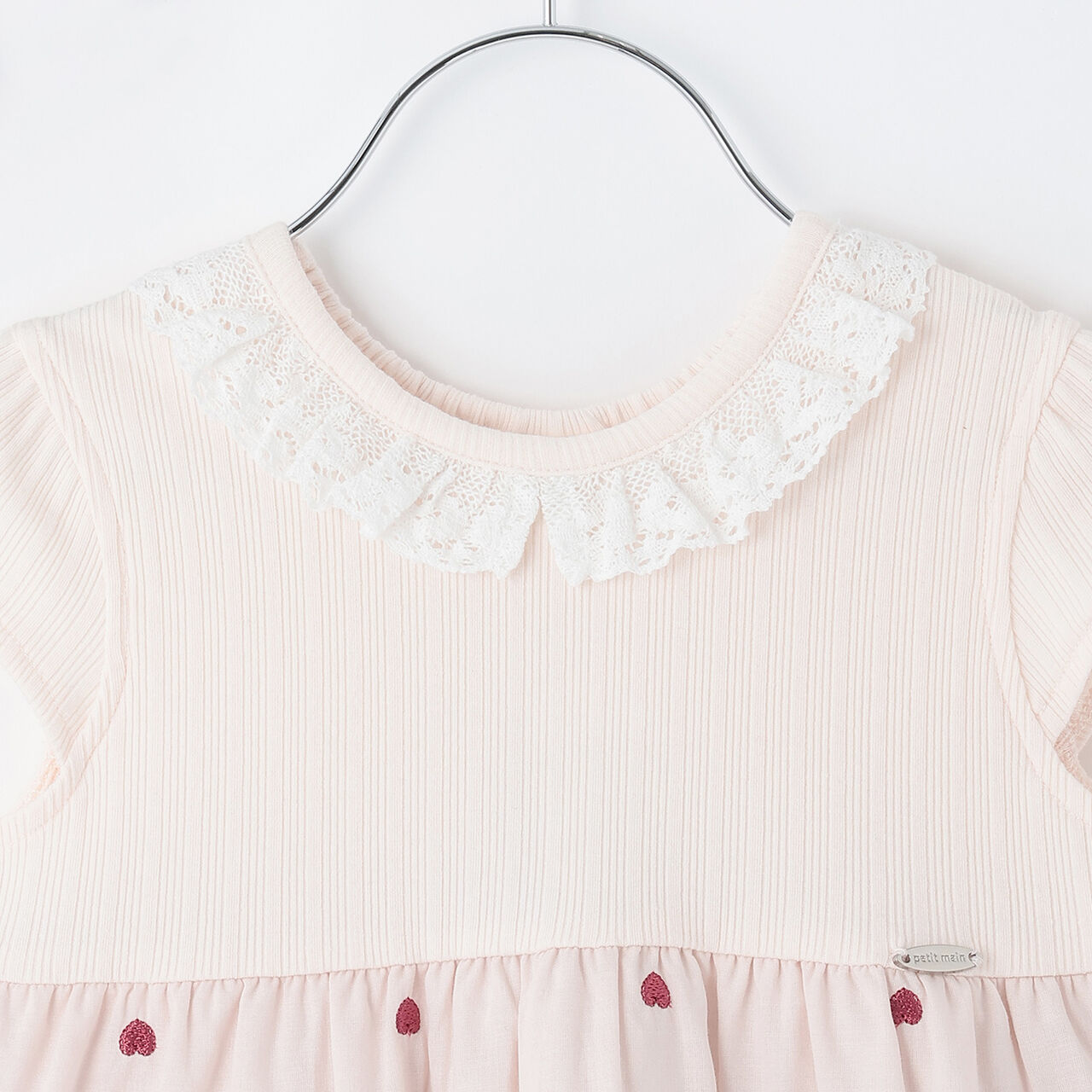 [Link] Heart Embroidery Docking One-Piece Dress,Dark red, large image number 7