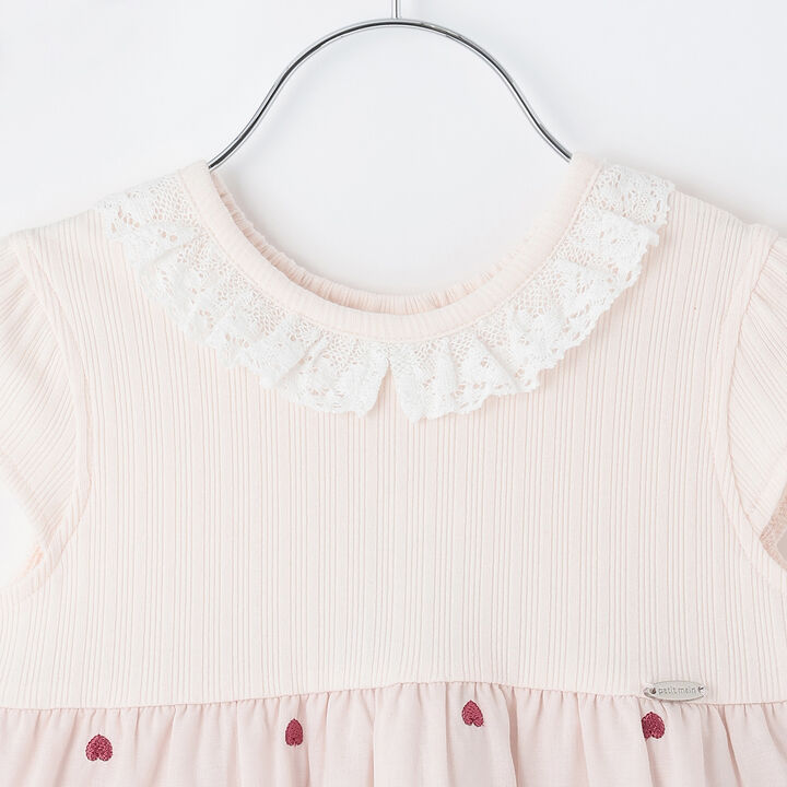 [Link] Heart Embroidery Docking One-Piece Dress,Dark red, medium image number 7