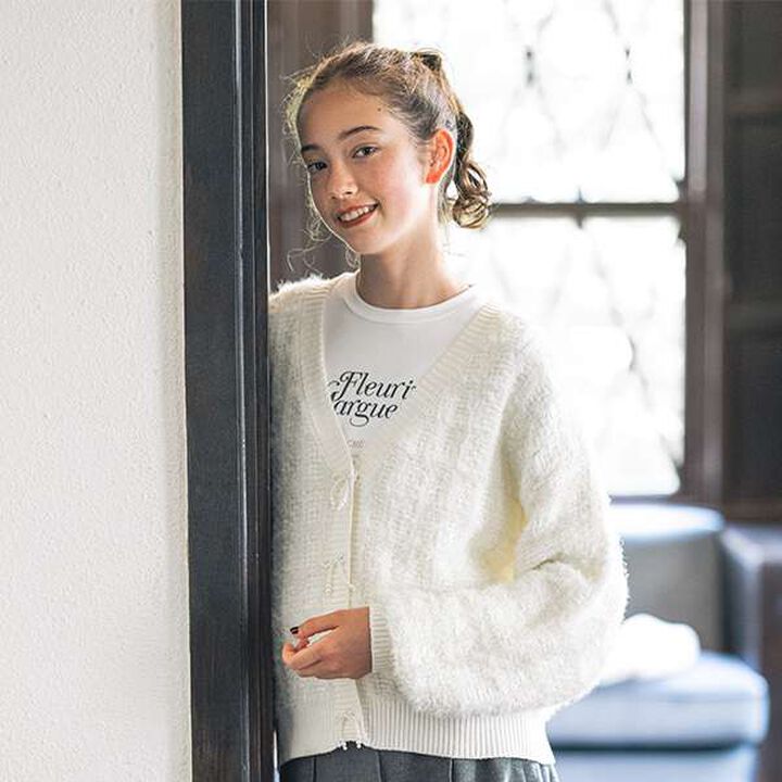 Shaggy Check Cardigan Set,White, medium image number 0