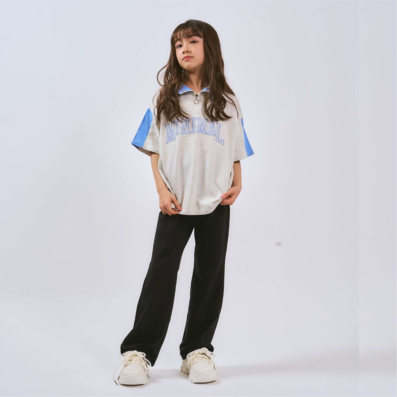 Half-Zip Loose Short Sleeve T-Shirt,Smoke white, large image number 9
