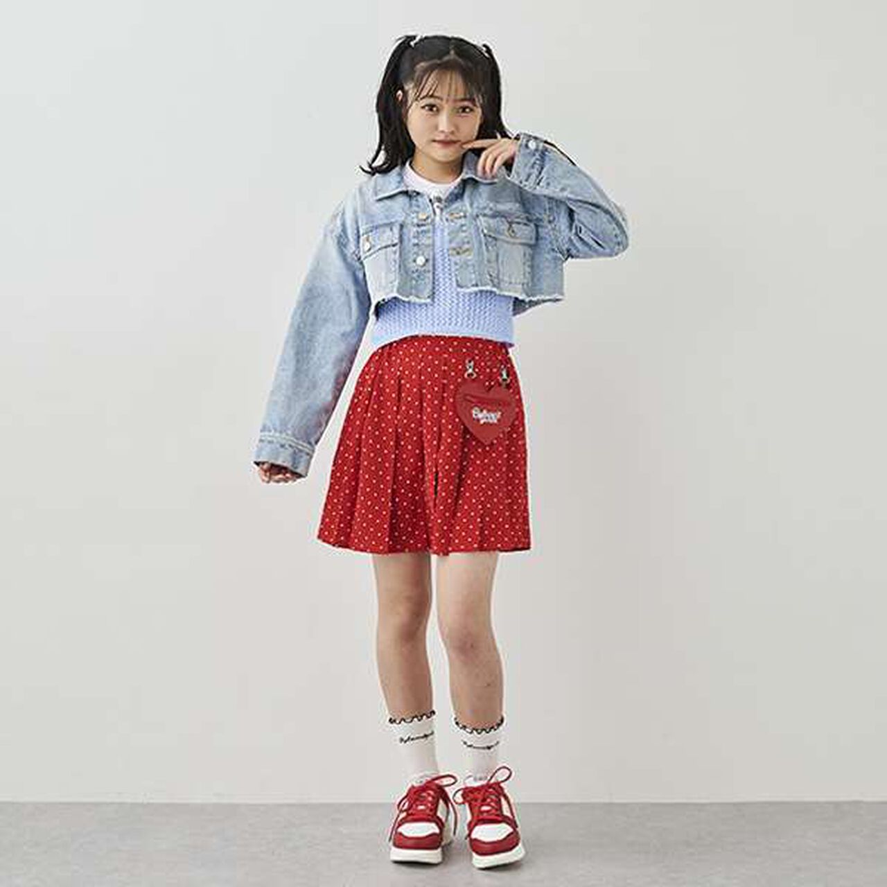 Heart Pocket Dot Pleated Skirt with Shorts,Black, large image number 3