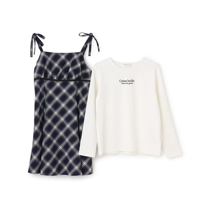 Checkered Camisole Dress Inner Set,Navy, medium image number 2