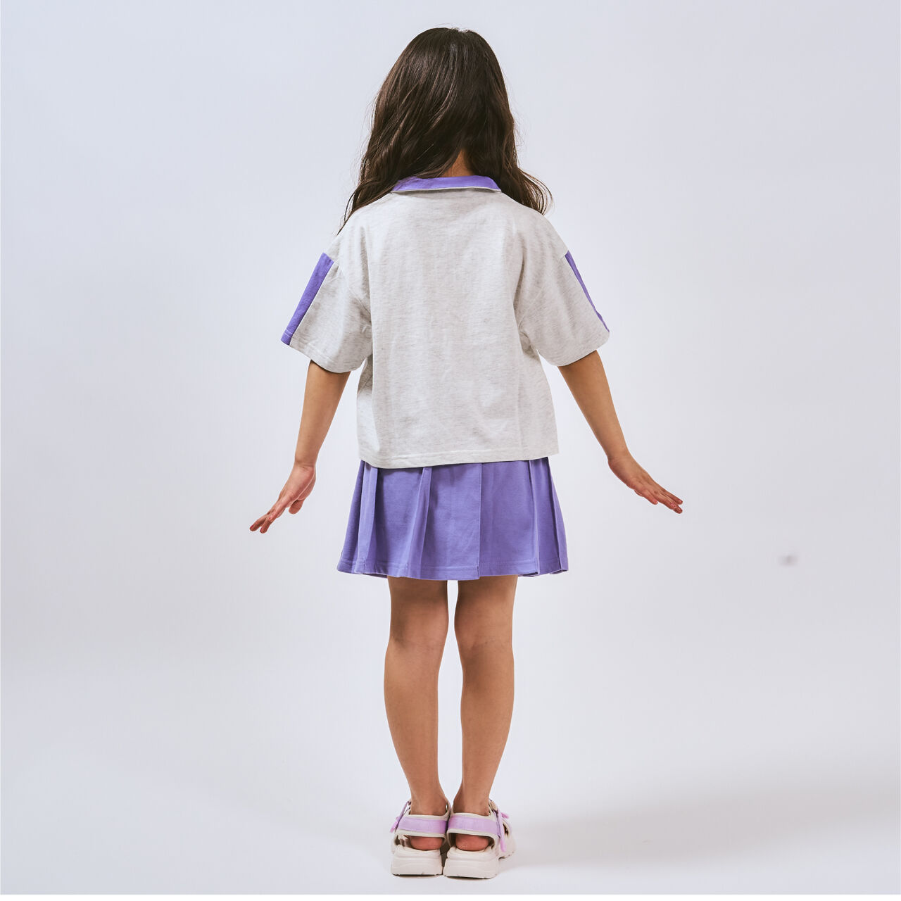 [100% Cotton] Half Zip Skirt-Shorts Outfit Set,Charcoal gray, large image number 2