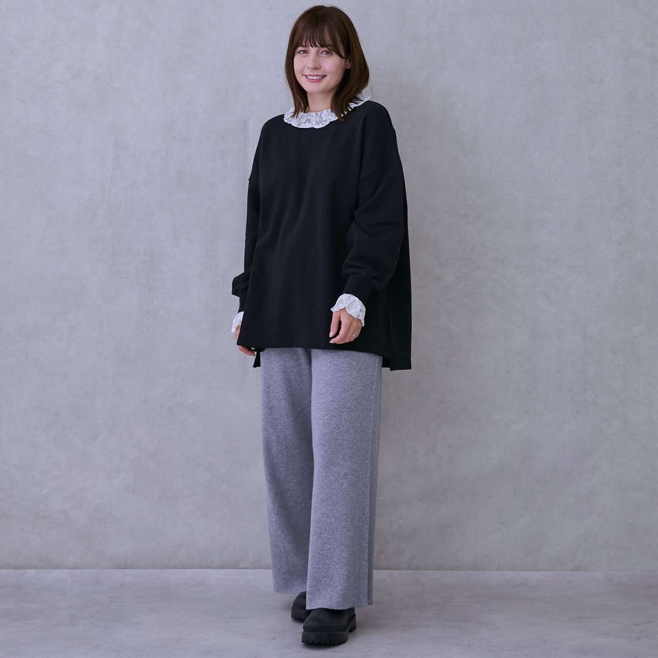 [Link] Lace Sweatshirt,Top gray, large image number 3