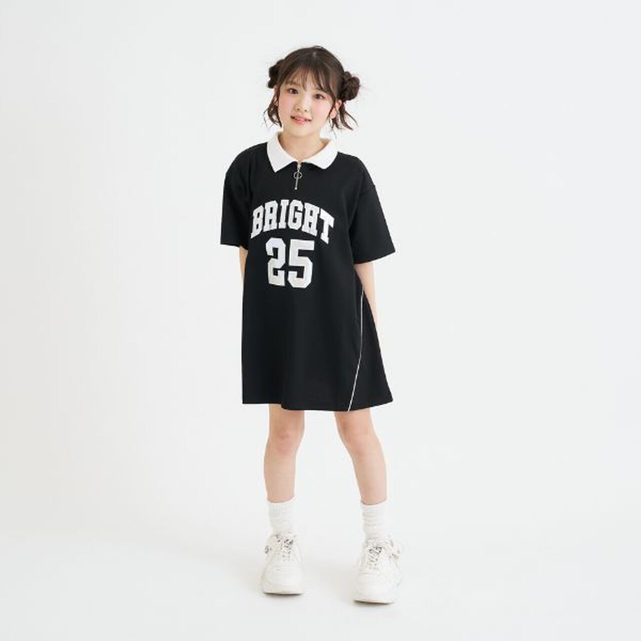 Numbered Half-Zip Ponte One-Piece Dress,Black, large image number 10