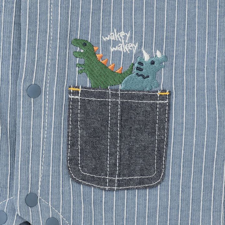 Dinosaur Short-Sleeve Overall Romper,Top gray, medium image number 4