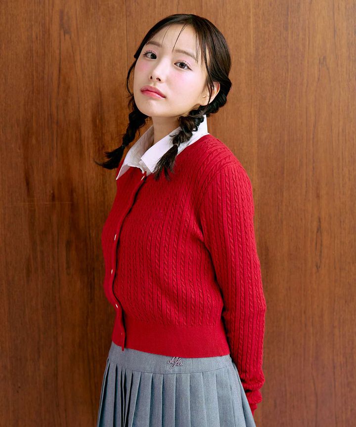 Heart Button Cable Cardigan,Gray, medium image number 1