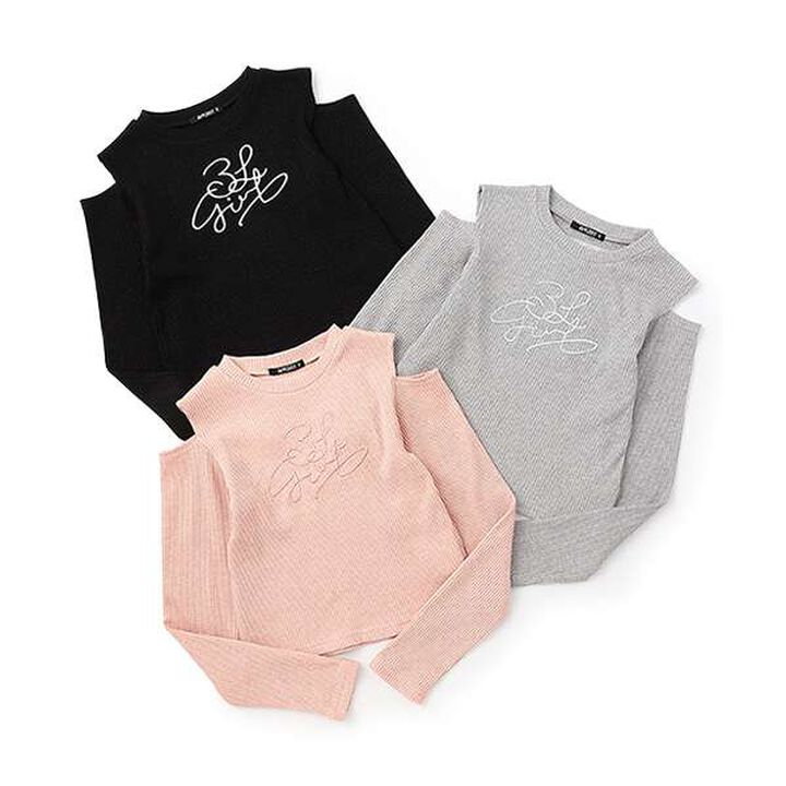 Ribbed Long-Sleeve T-Shirt with Shoulder Slits,Pink, medium image number 5